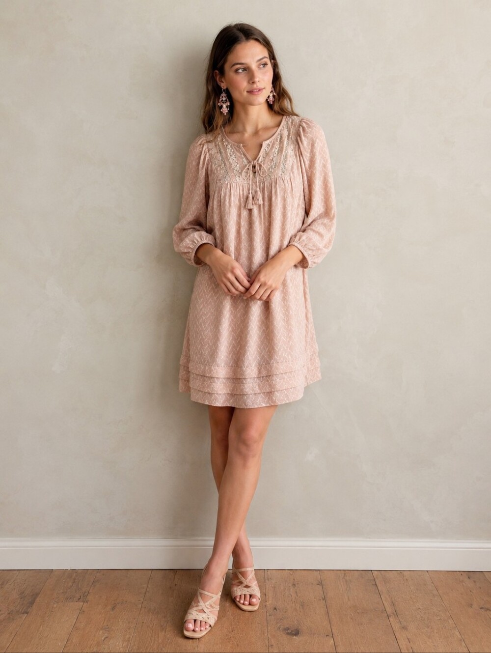 Anthropologie Blush Pink Anwen Boho Dress (Size Small)